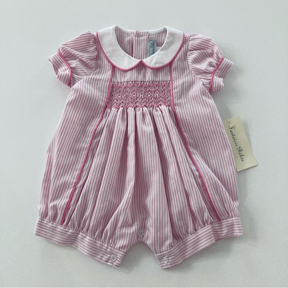 Fantaisie Bebes 3 Months Baby Girl Pink Smocked Bubble Romper